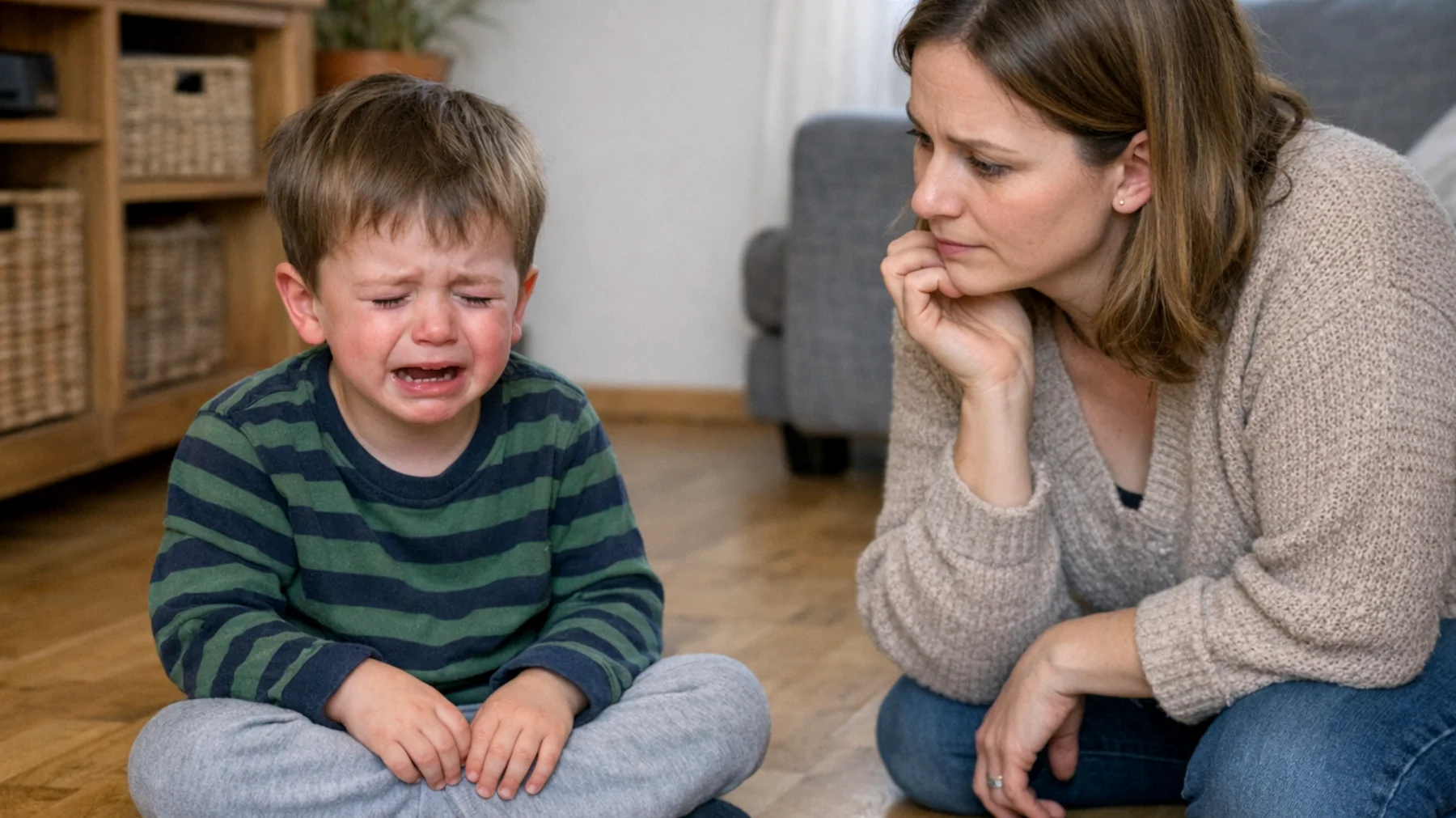 Die Mutter beobachtet, dass ihr Kind bei kleinen Hindernissen oder Misserfolgen sofort in Tränen ausbricht, schreit oder aufgibt – zum Beispiel wenn ein Puzzle nicht gelingt, ein Spiel verloren wird oder eine Hausaufgabe schwierig ist. Die Mutter weiß nicht, wie sie reagieren soll: Soll sie trösten, erklären oder Grenzen setzen?"