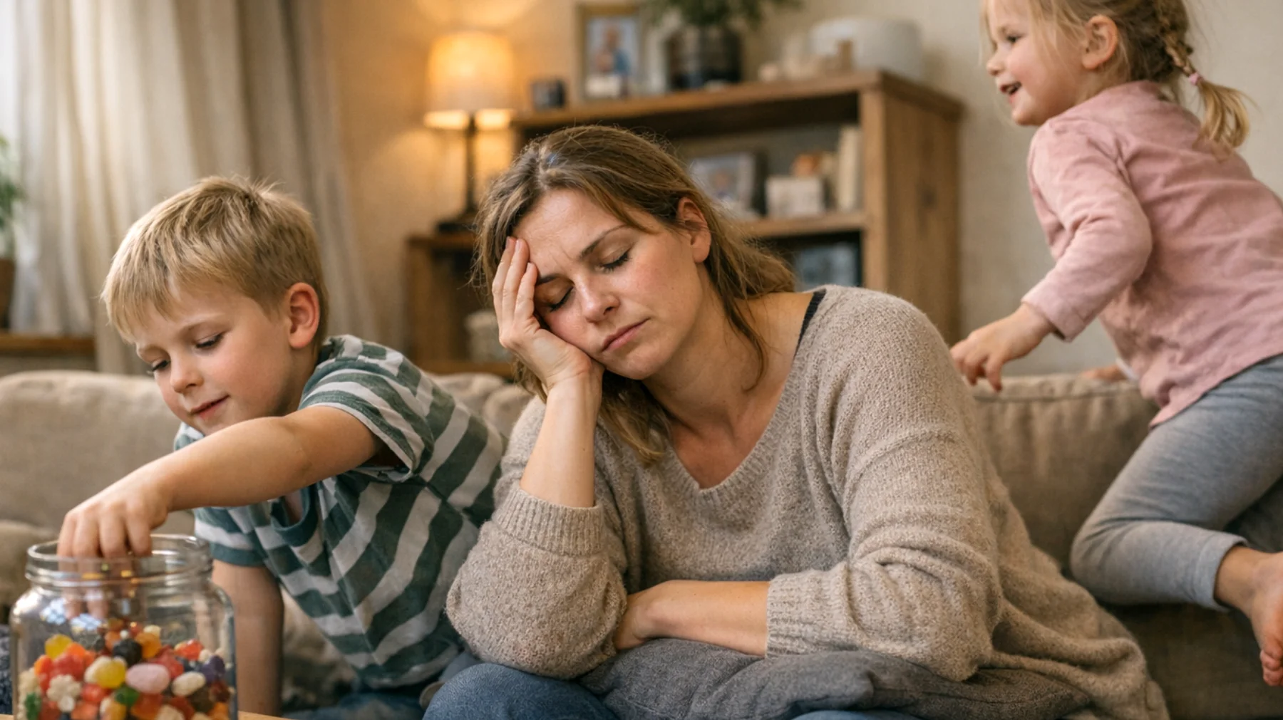 Die Mutter kämpft täglich damit, klare Grenzen gegenüber ihren Kindern durchzusetzen. Wenn sie eine Regel aufstellt – zum Beispiel keine Süßigkeiten vor dem Abendessen oder eine bestimmte Schlafenszeit – stoßen diese Grenzen auf Widerstand, Verhandlungen oder Trotz. Die Kinder testen konsequent die Grenzen und die Mutter fragt sich, ob sie zu streng oder zu nachgiebig ist."